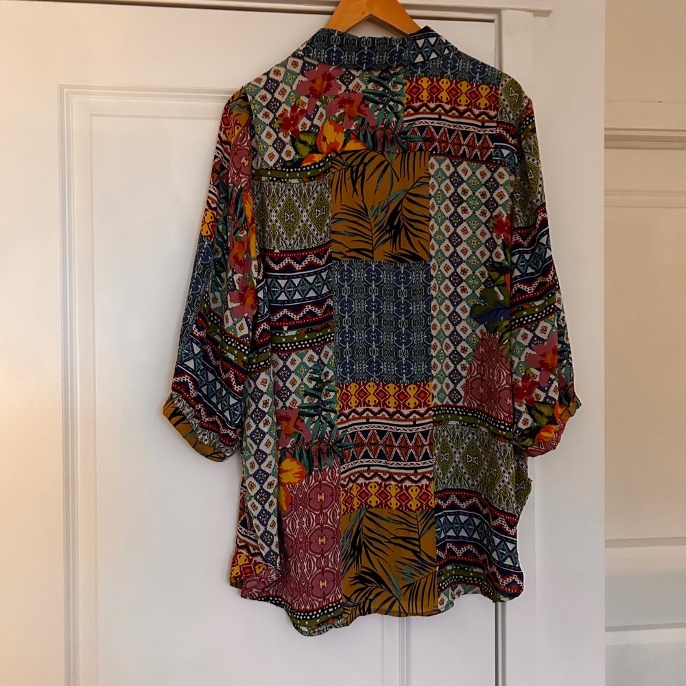 Cynthia Rowley Patchwork Tropical Floral Button Down Shirt Womens 2x Western - Picture 7 of 7